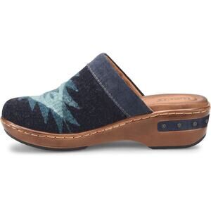 Born Womens Size 7 Handcrafted Bandy Blanket Navy Blue Aztec Wool Leather Shoes